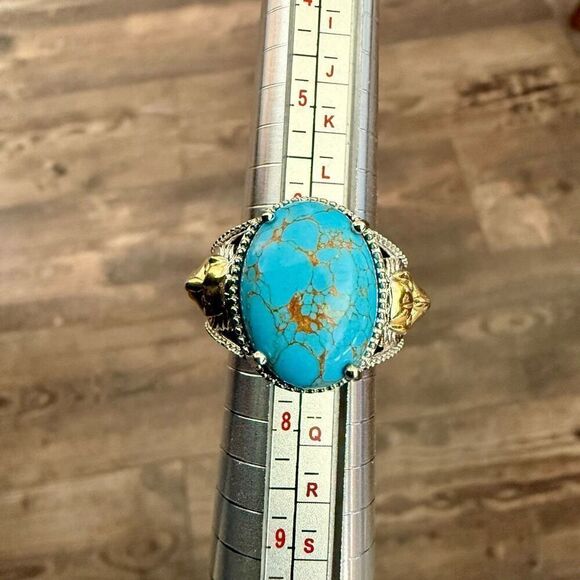 Mojave Blue Turquoise Lion Motif Statement Ring Bold Southwestern Style - Picture 3 of 6